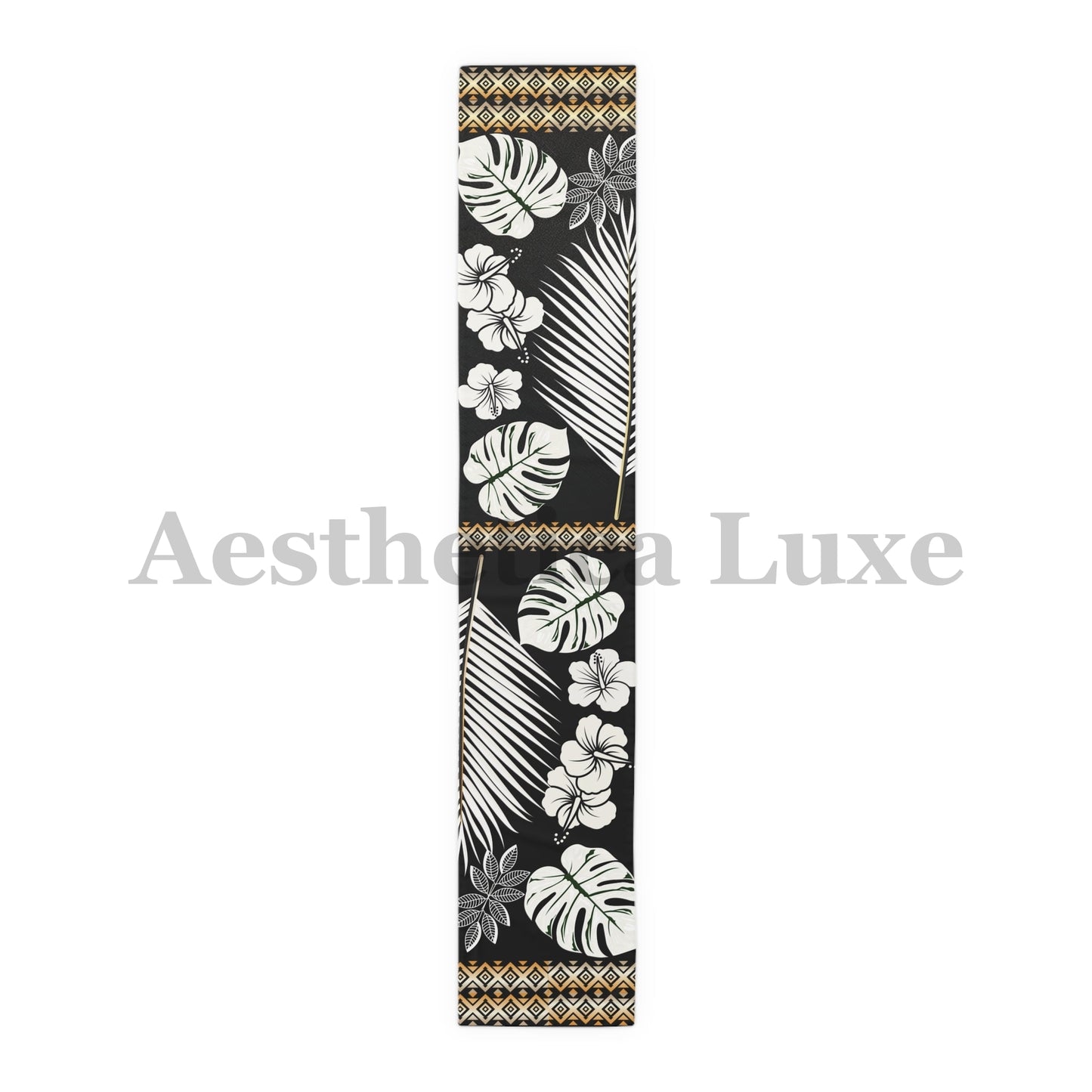 Table Runner - Tropical Floral and Gradient Gold Design for Elegant Dining