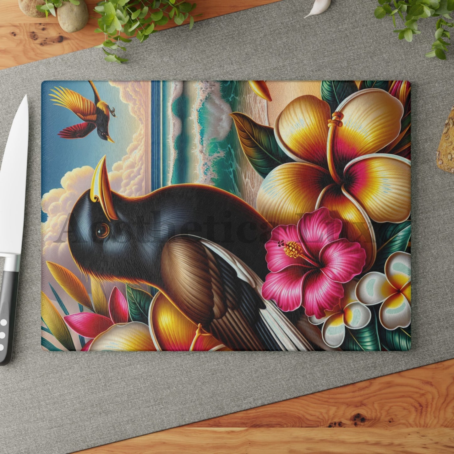 Tropical Bird & Floral Glass Cutting Board - Perfect for Kitchen Decor & Gifts
