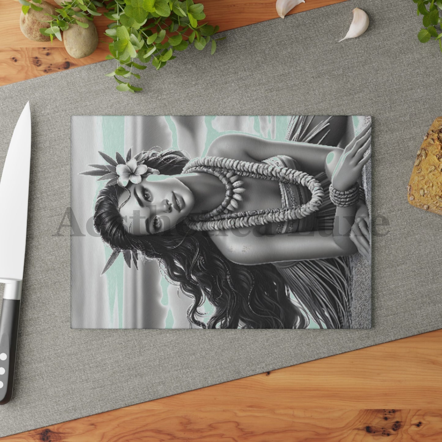 Hawaiian Sunset Glass Cutting Board with Tropical Hula Design
