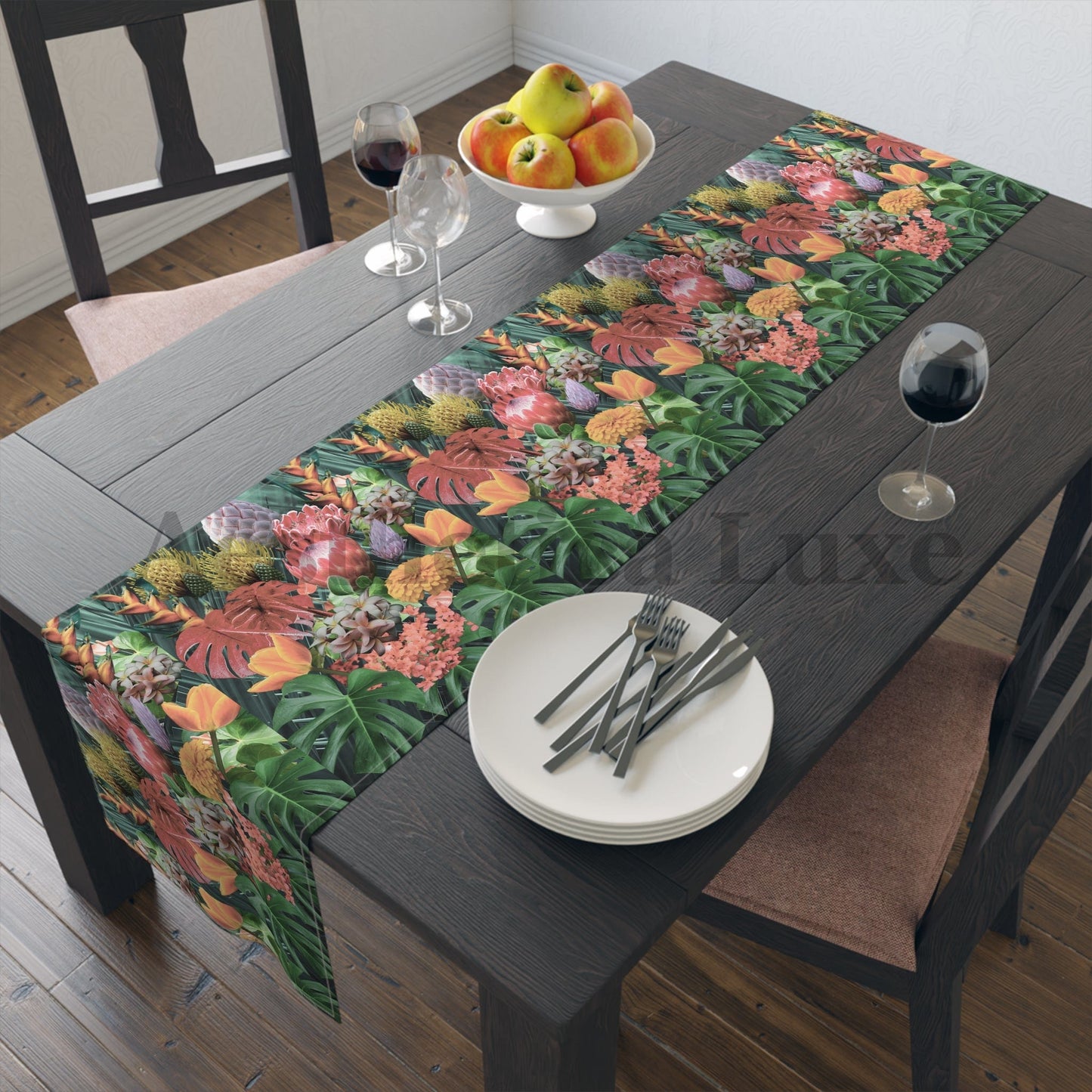 Tropical Floral Table Runner - Vibrant Botanical Cotton & Poly Decor