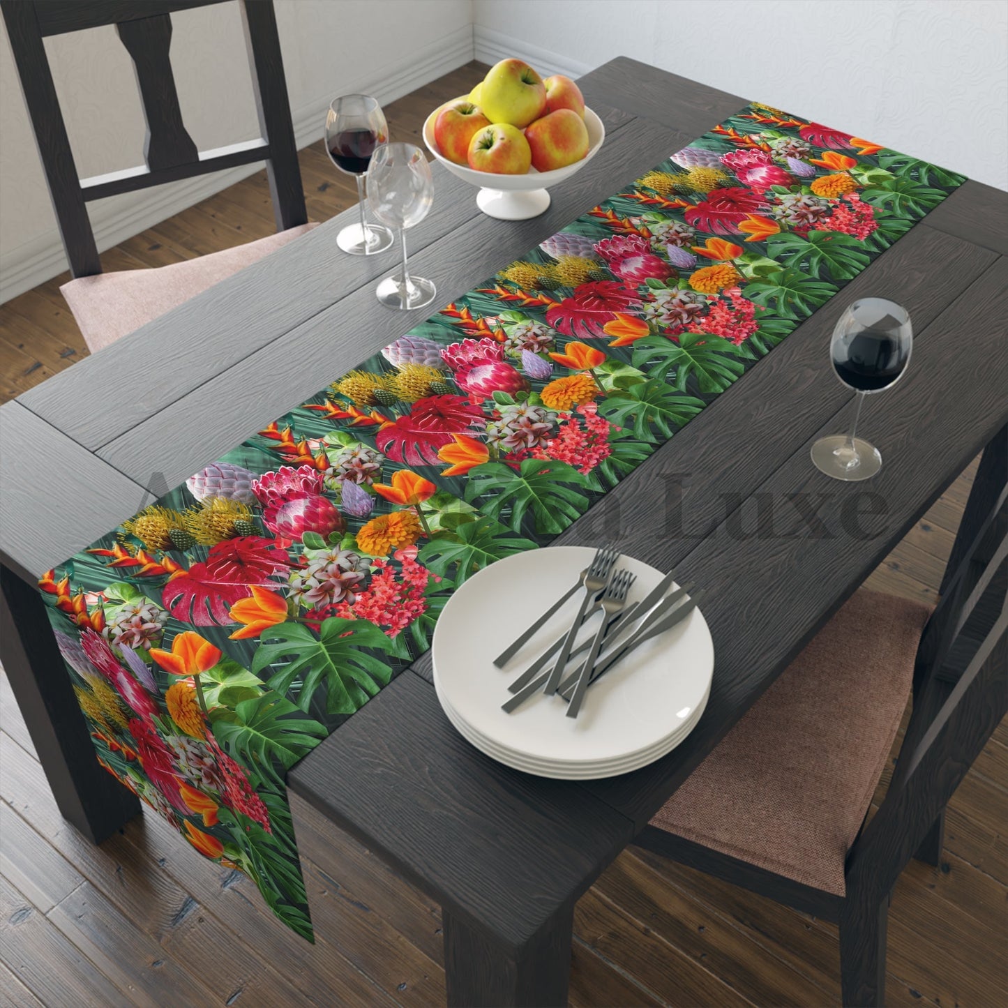 Tropical Floral Table Runner - Vibrant Botanical Cotton & Poly Decor