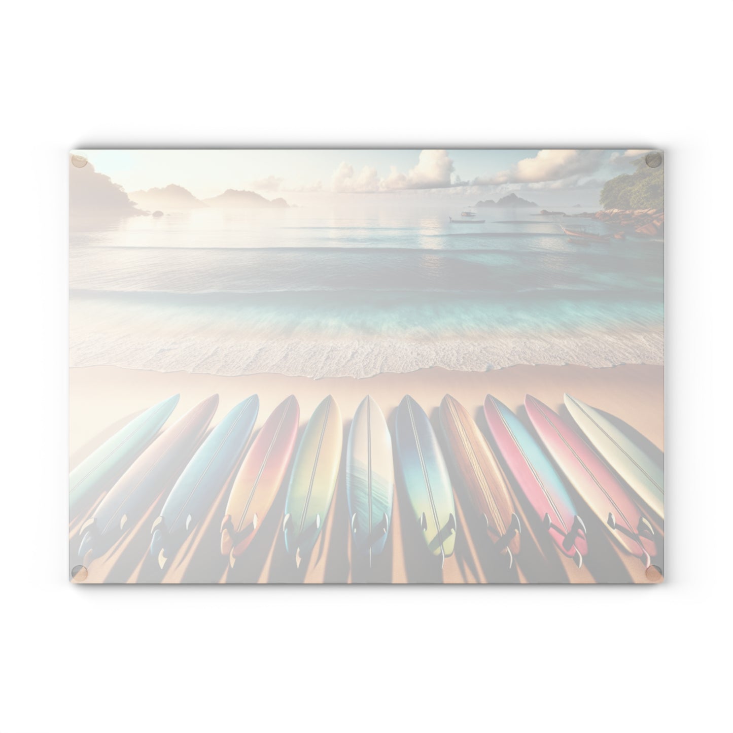 Beach Vibes Glass Cutting Board - Surfboard Design for Culinary Enthusiasts