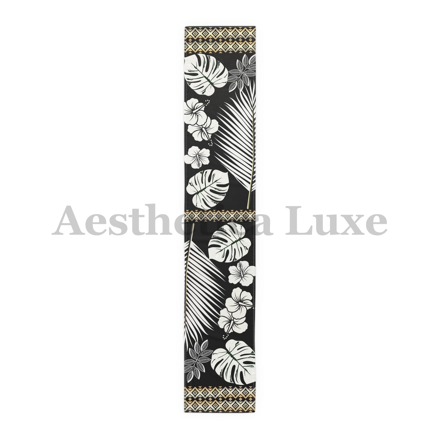 Table Runner - Tropical Floral and Gradient Gold Design for Elegant Dining