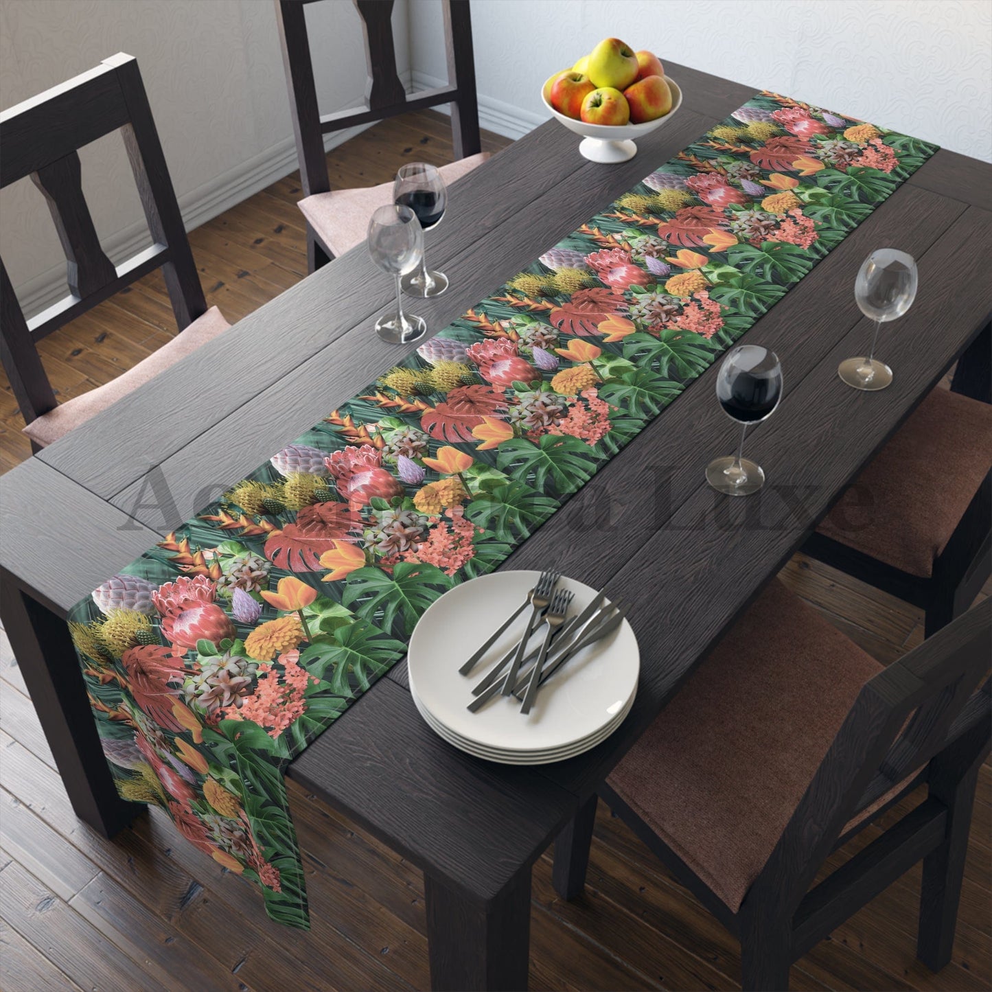 Tropical Floral Table Runner - Vibrant Botanical Cotton & Poly Decor