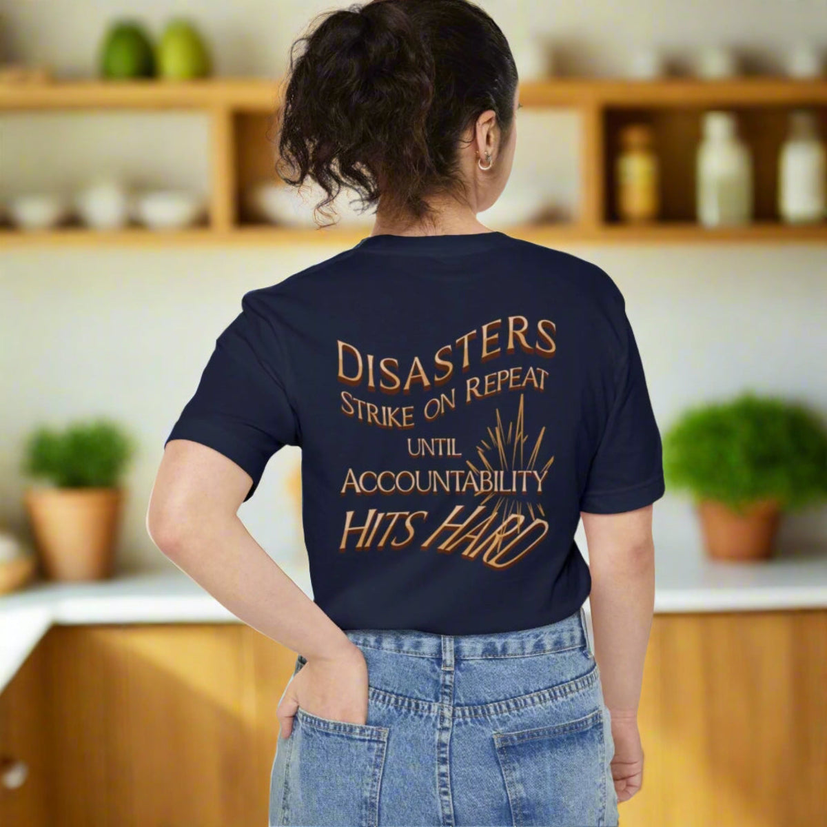 Pocket T-shirt Justice for Victims Disaster Repeat Accountability Hits Hard Oklahoma City 9/11 Wildfires Covid mRNA