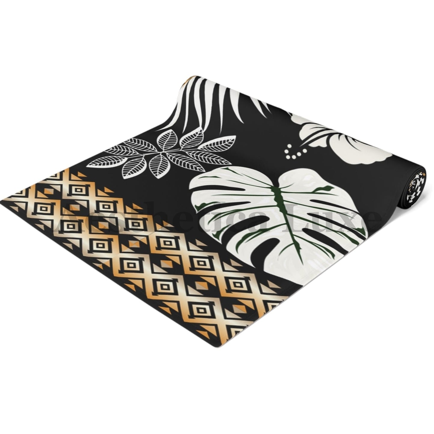 Table Runner - Tropical Floral and Gradient Gold Design for Elegant Dining