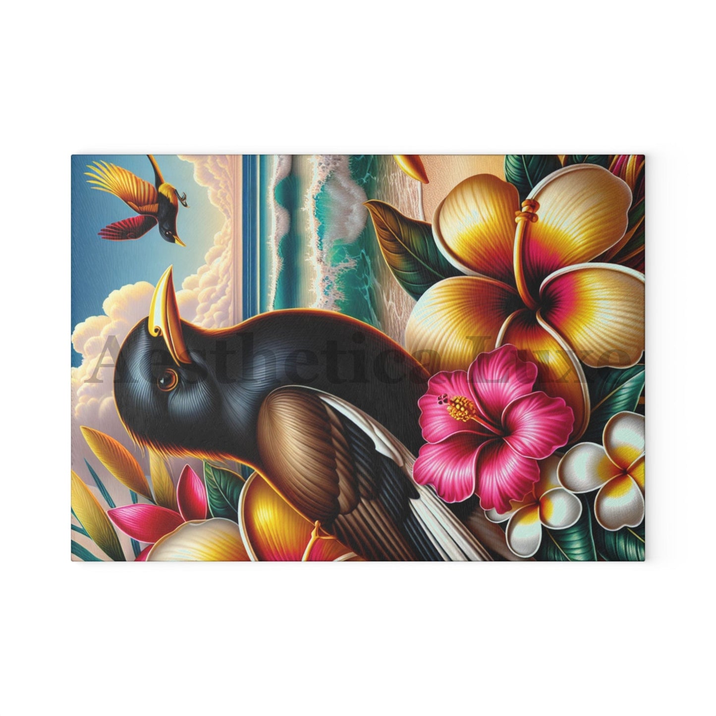 Tropical Bird & Floral Glass Cutting Board - Perfect for Kitchen Decor & Gifts