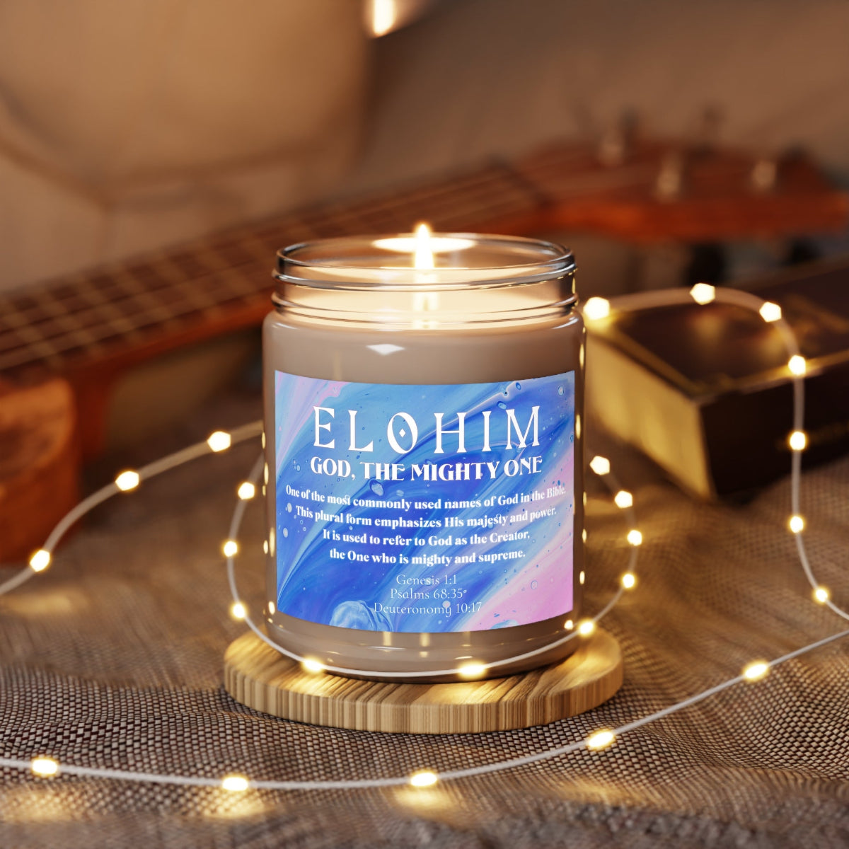 Scented Candles: Names of God Series, Elohim Design, Religious Candle, Christian Gift, Scripture Candle, 9oz Candle