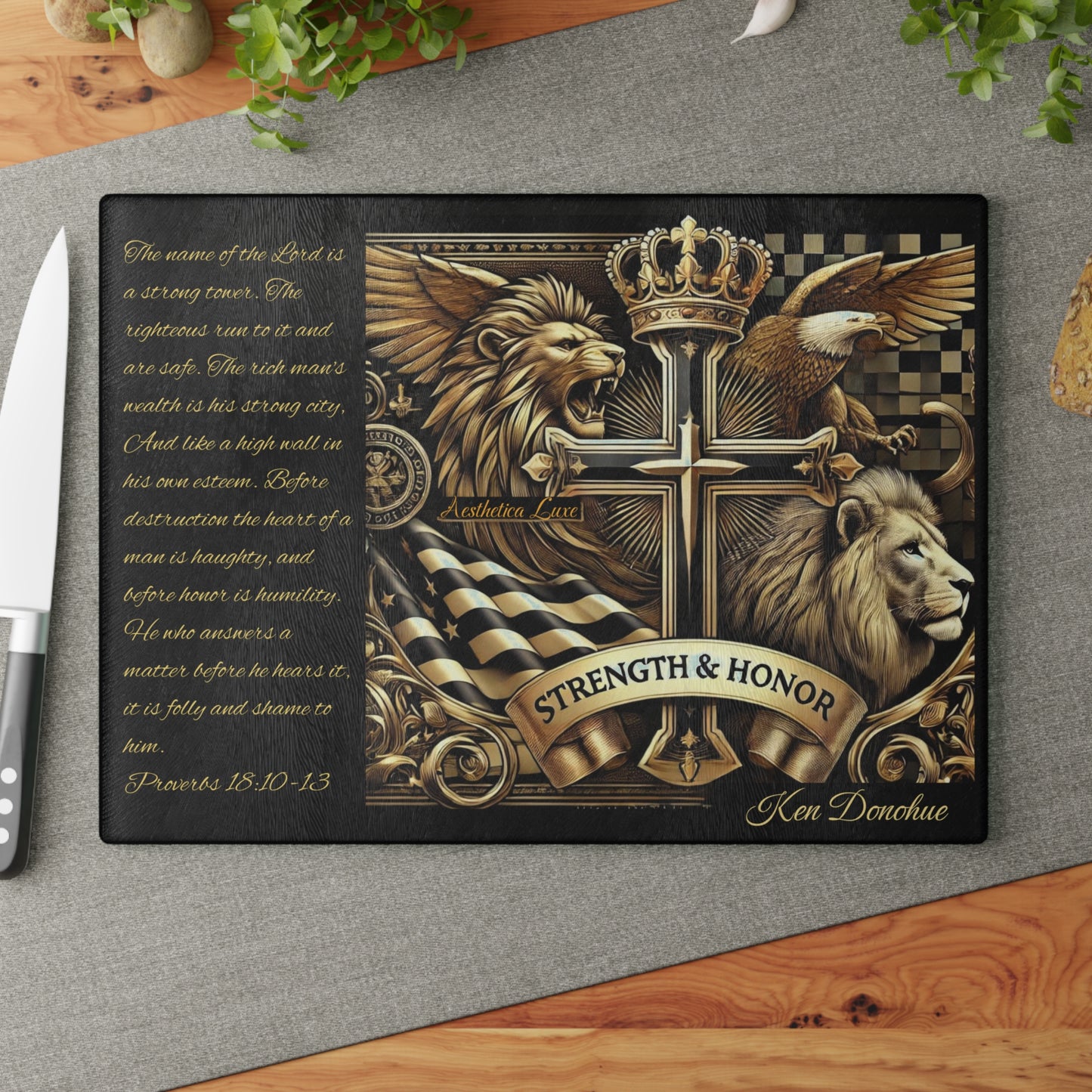 Inspirational Glass Cutting Board - Strength & Honor Design