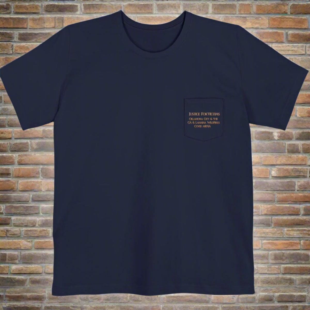 Chaos Reigns when Justice Rests Pocket T-shirt, Justice for Victims: Oklahoma City, 9/11, Wildfires, mRNA