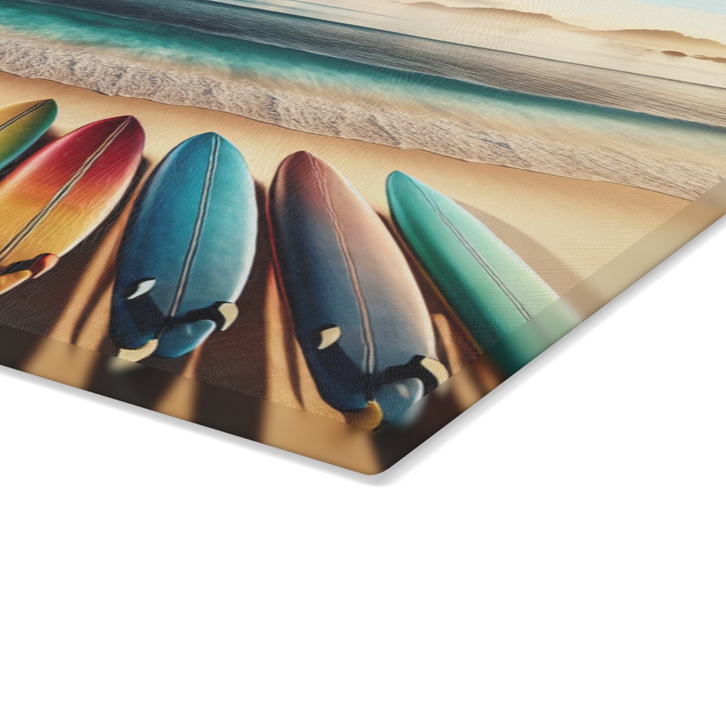 Beach Vibes Glass Cutting Board - Surfboard Design for Culinary Enthusiasts