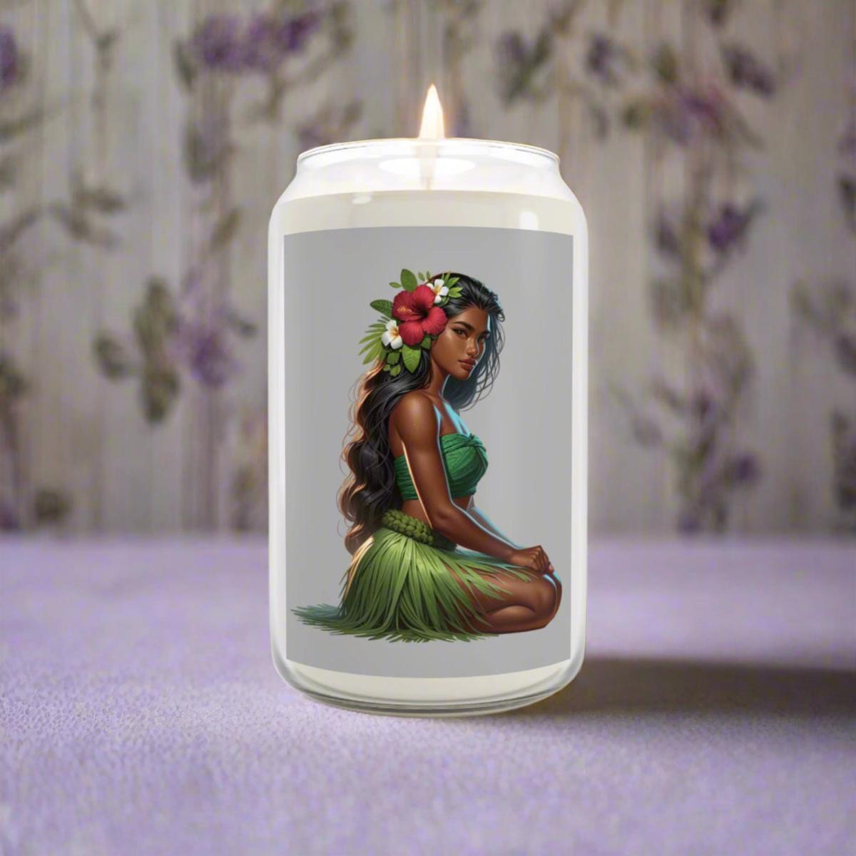 Scented Candle, Hula Girl with Red Hibiscus 13.75 oz Glass