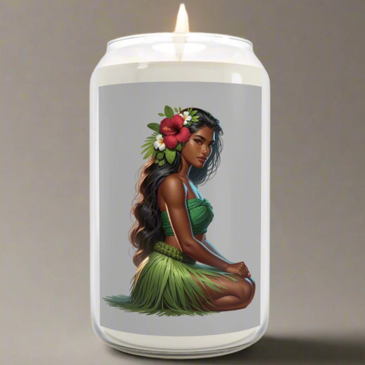 Scented Candle, Hula Girl with Red Hibiscus 13.75 oz Glass