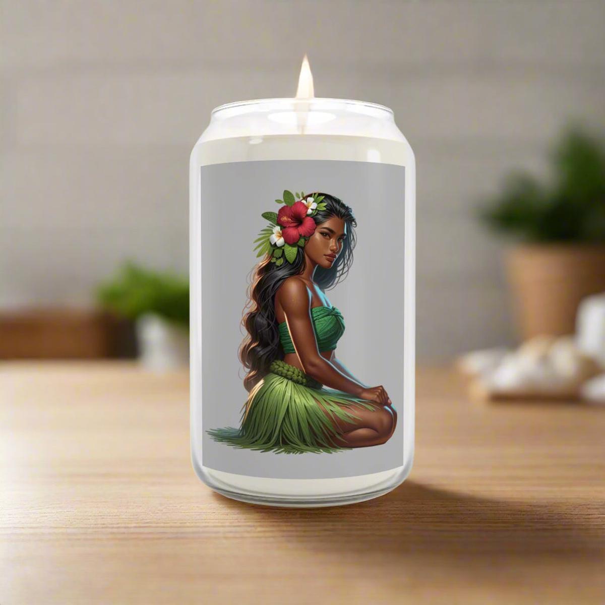 Scented Candle, Hula Girl with Red Hibiscus 13.75 oz Glass