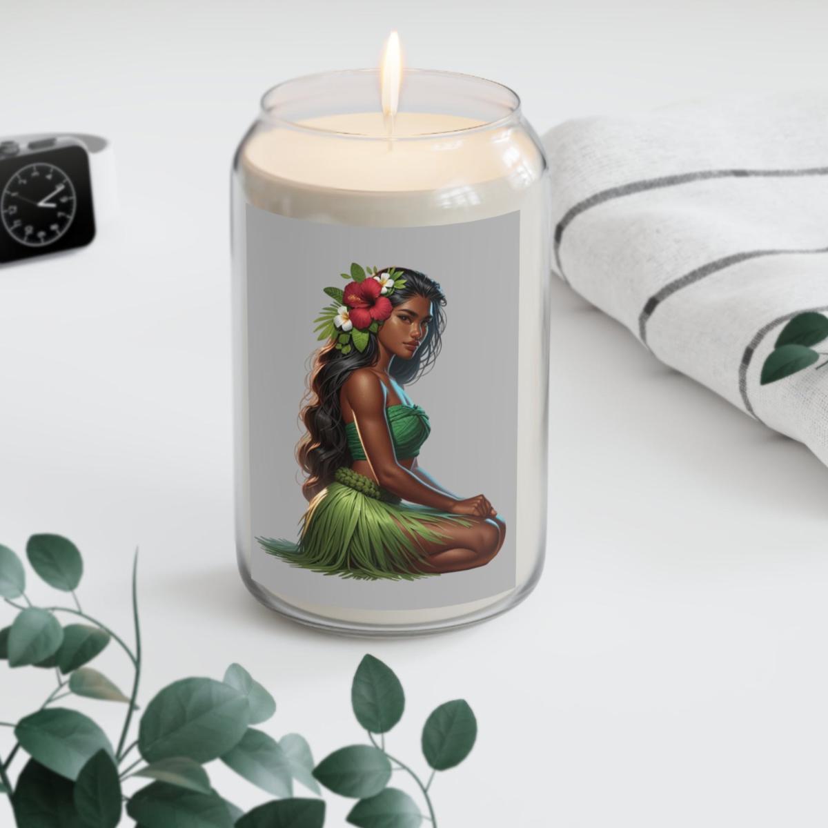 Scented Candle, Hula Girl with Red Hibiscus 13.75 oz Glass