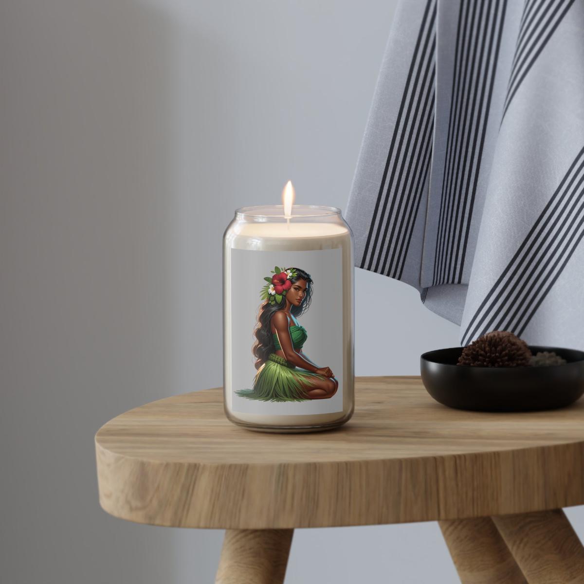 Scented Candle, Hula Girl with Red Hibiscus 13.75 oz Glass