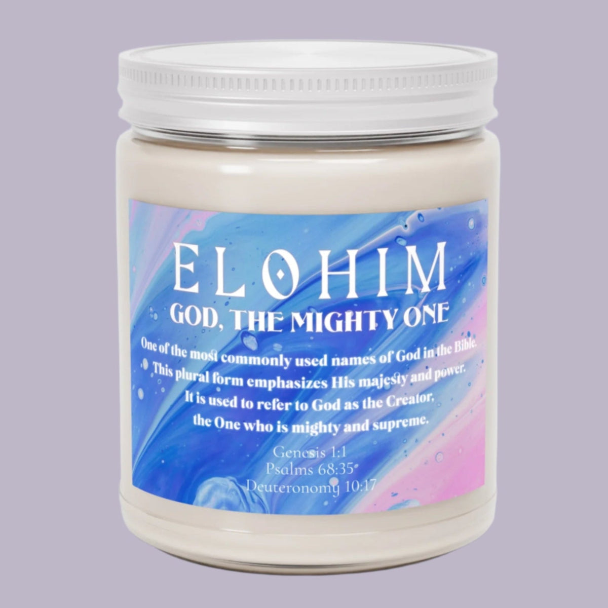 Scented Candles: Names of God Series, Elohim Design, Religious Candle, Christian Gift, Scripture Candle, 9oz Candle