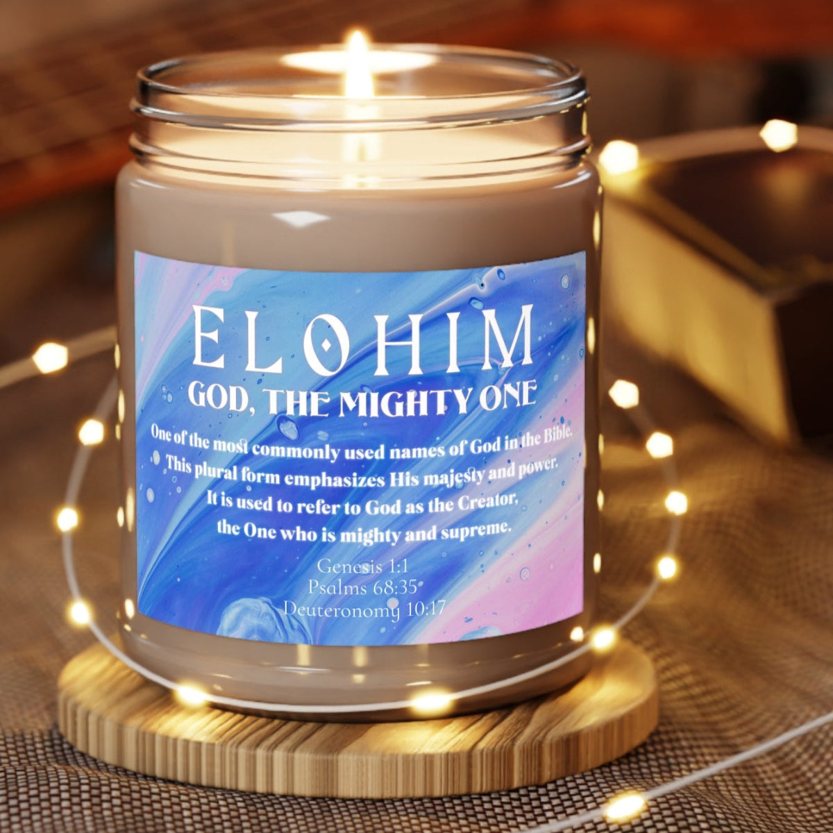 Scented Candles: Names of God Series, Elohim Design, Religious Candle, Christian Gift, Scripture Candle, 9oz Candle