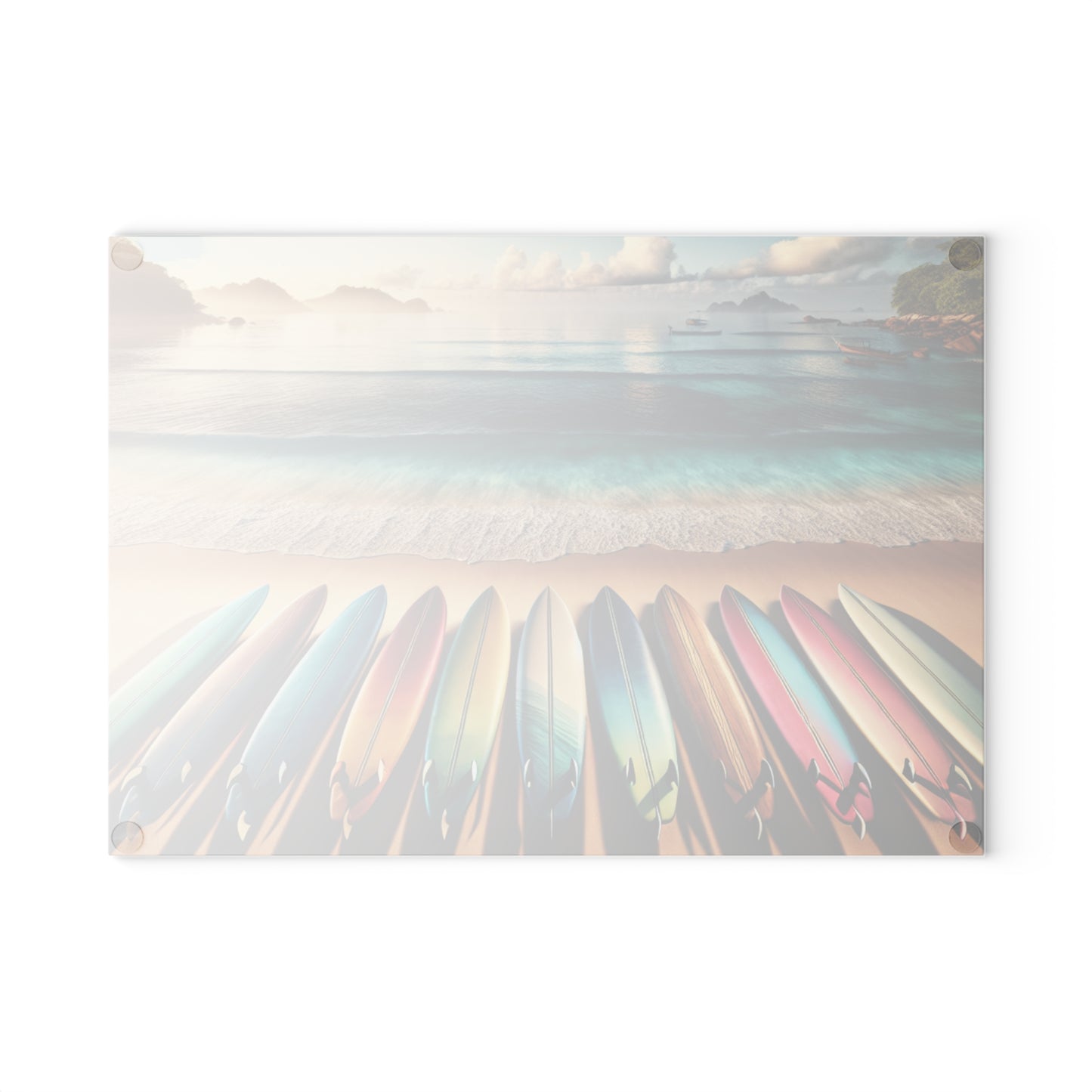 Beach Vibes Glass Cutting Board - Surfboard Design for Culinary Enthusiasts