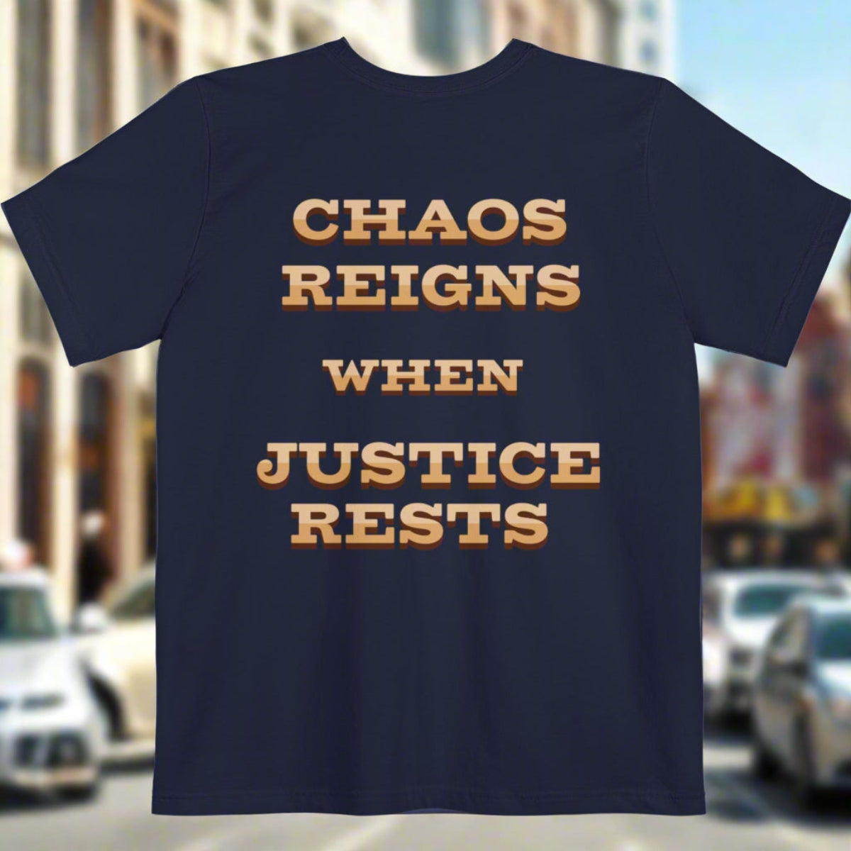 Chaos Reigns when Justice Rests Pocket T-shirt, Justice for Victims: Oklahoma City, 9/11, Wildfires, mRNA