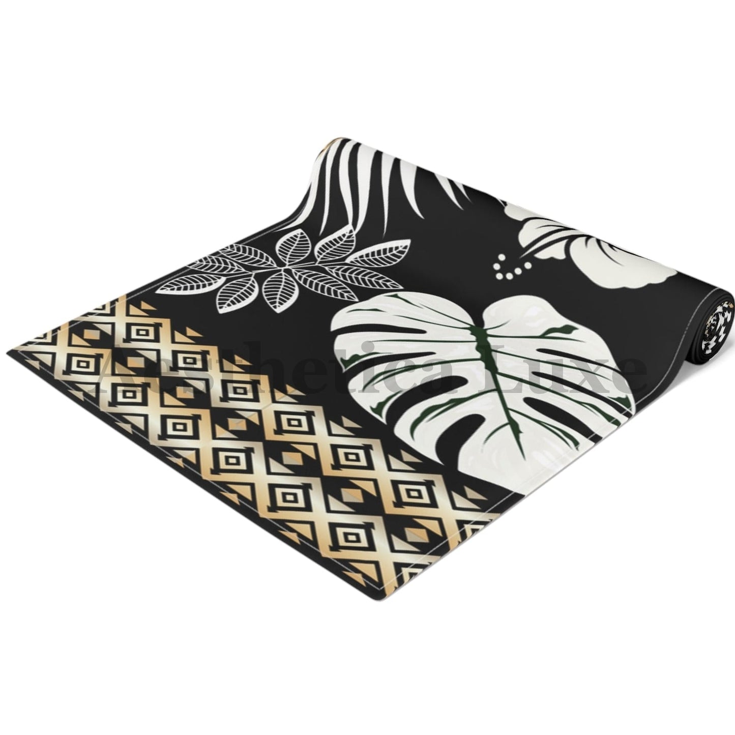 Table Runner - Tropical Floral and Gradient Gold Design for Elegant Dining