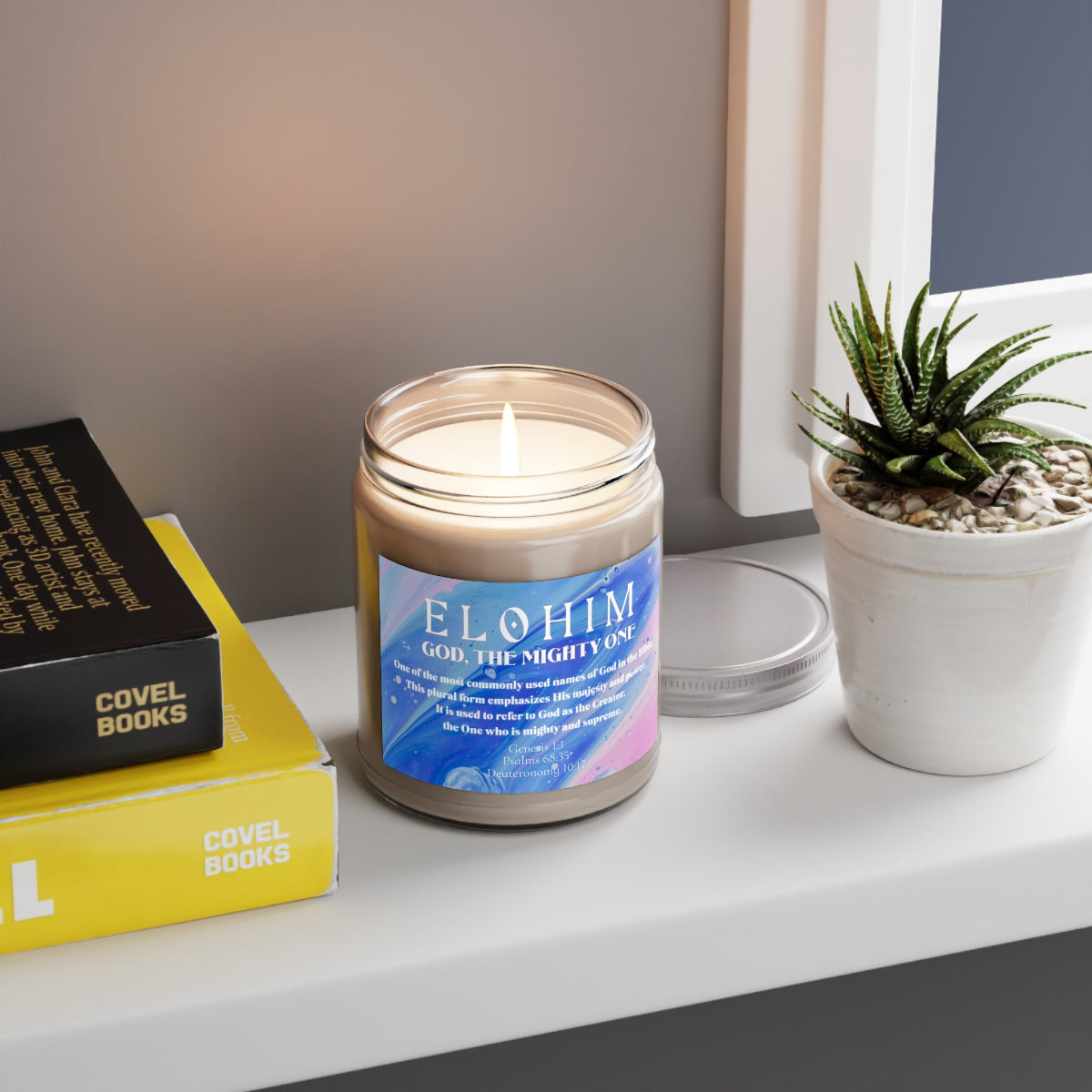 Scented Candles: Names of God Series, Elohim Design, Religious Candle, Christian Gift, Scripture Candle, 9oz Candle