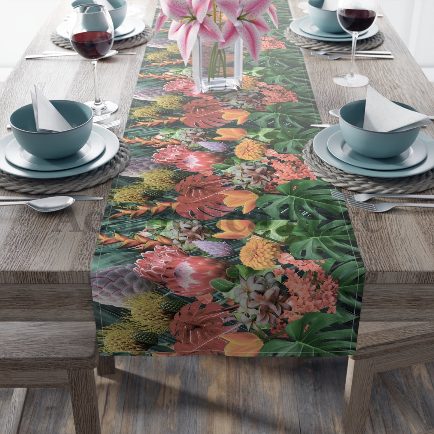 Tropical Floral Table Runner - Vibrant Botanical Cotton & Poly Decor