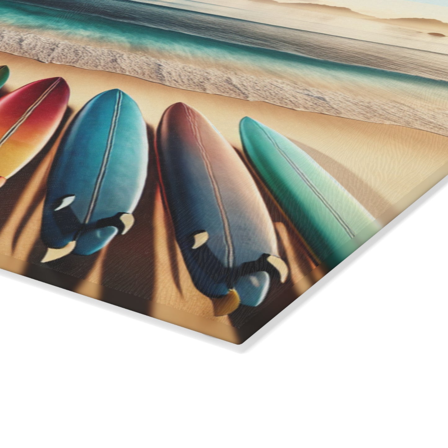 Beach Vibes Glass Cutting Board - Surfboard Design for Culinary Enthusiasts