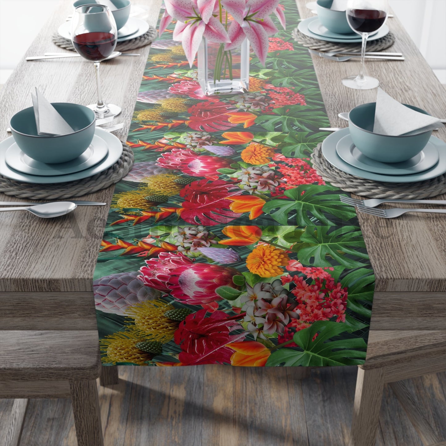 Tropical Floral Table Runner - Vibrant Botanical Cotton & Poly Decor