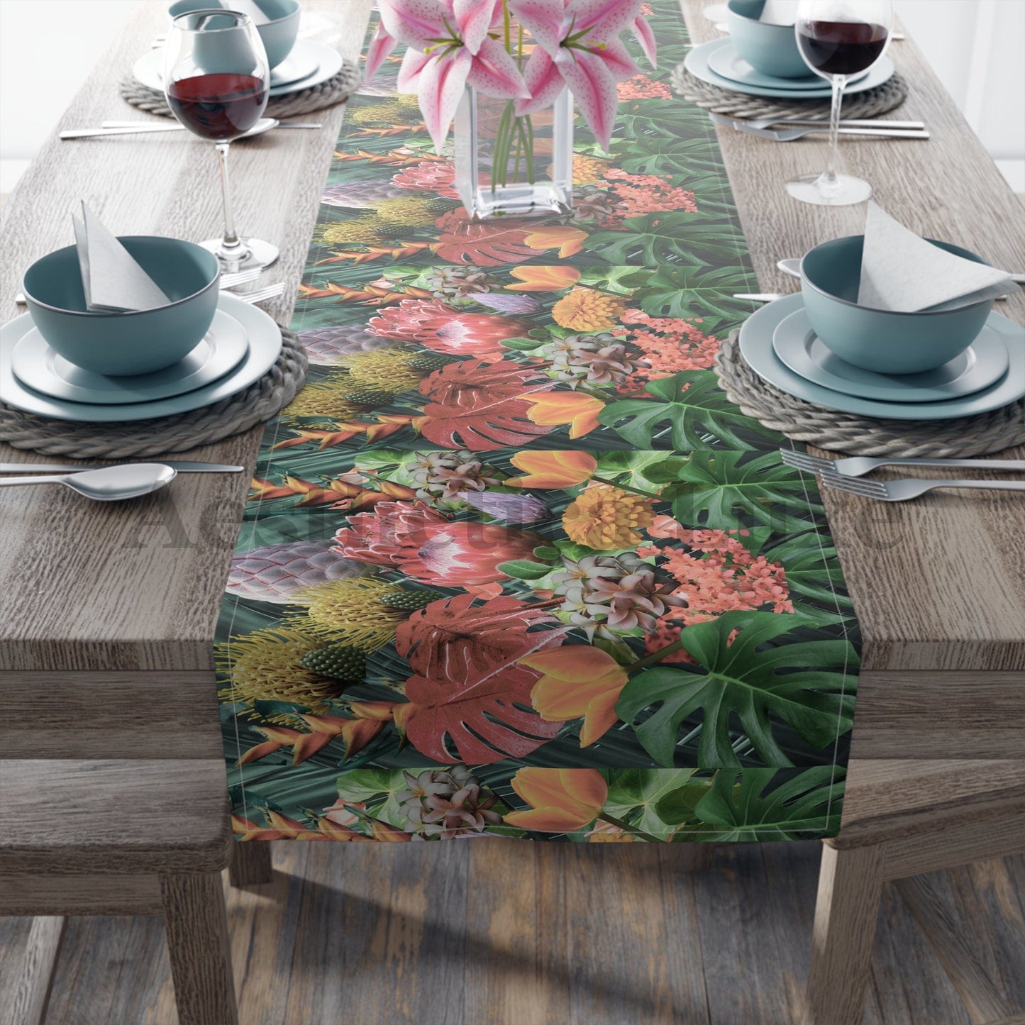 Tropical Floral Table Runner - Vibrant Botanical Cotton & Poly Decor