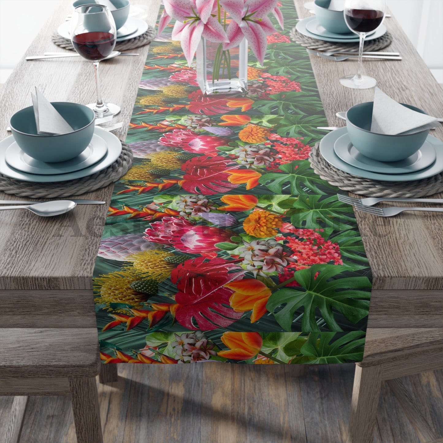 Tropical Floral Table Runner - Vibrant Botanical Cotton & Poly Decor