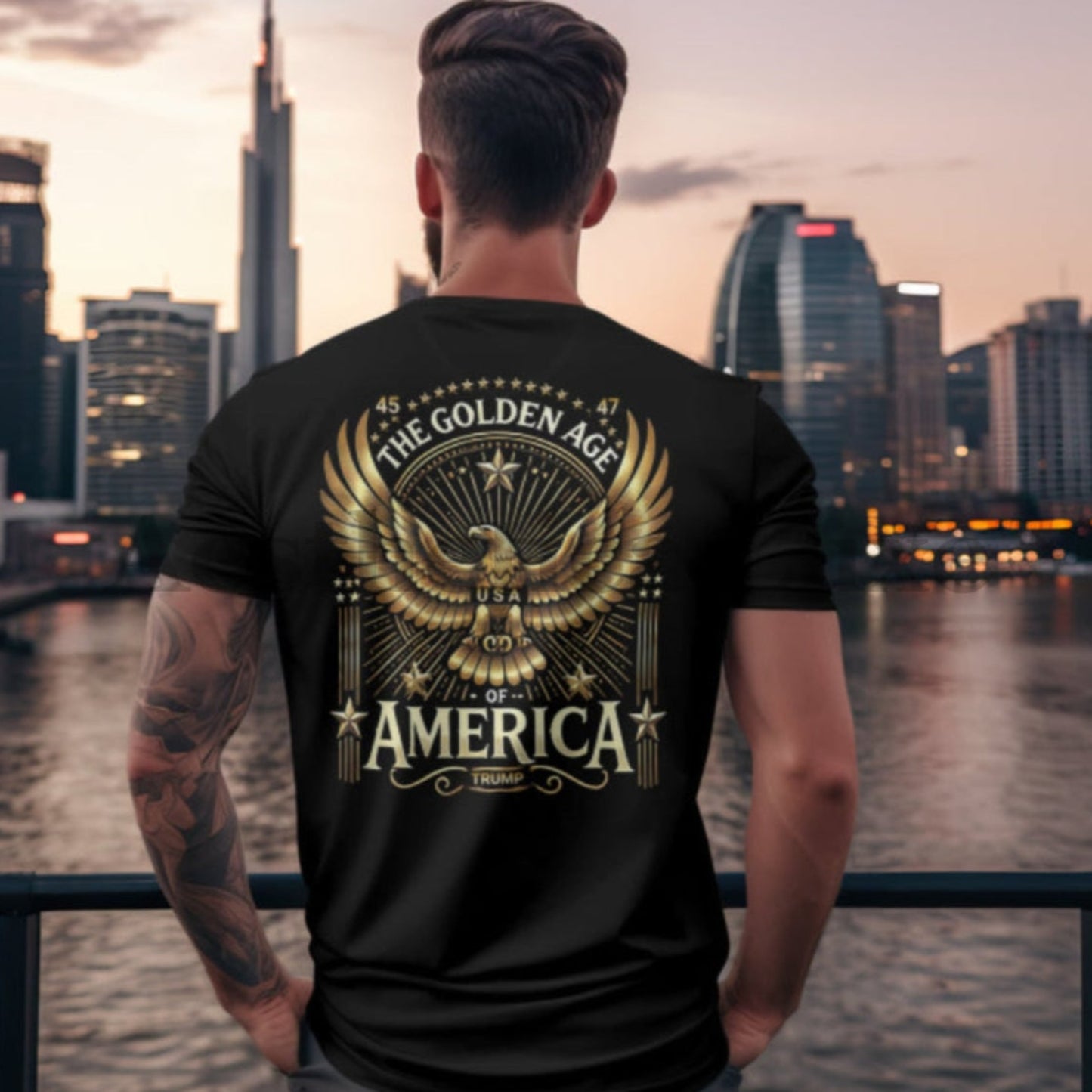 The Golden Age of America T-Shirt Golden Eagle Design with Presidential Details