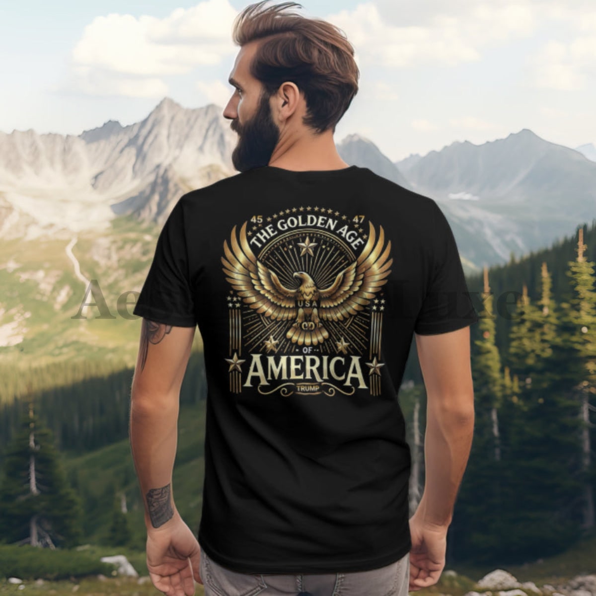 The Golden Age of America T-Shirt Golden Eagle Design with Presidential Details