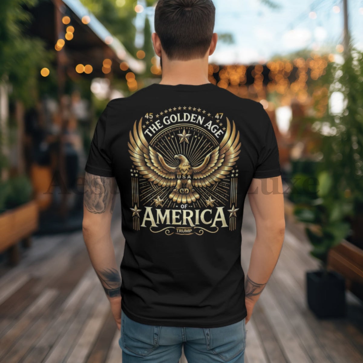 The Golden Age of America T-Shirt Golden Eagle Design with Presidential Details