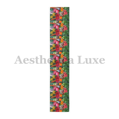 Tropical Floral Table Runner - Vibrant Botanical Cotton & Poly Decor