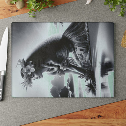 Tropical Hula Girl Glass Cutting Board - Elegant Kitchen Decor for Cooking & Entertaining