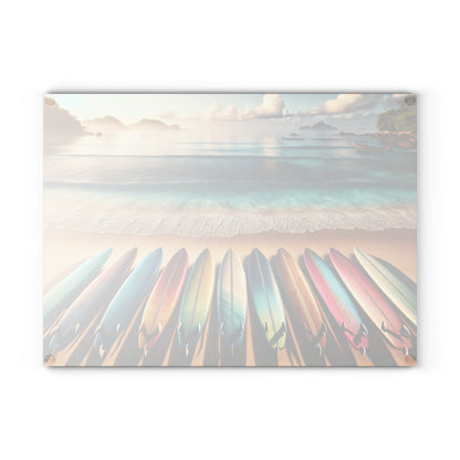 Beach Vibes Glass Cutting Board - Surfboard Design for Culinary Enthusiasts