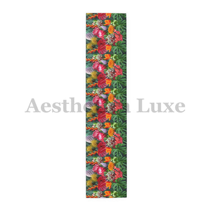 Tropical Floral Table Runner - Vibrant Botanical Cotton & Poly Decor