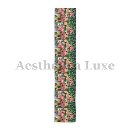 Tropical Floral Table Runner - Vibrant Botanical Cotton & Poly Decor
