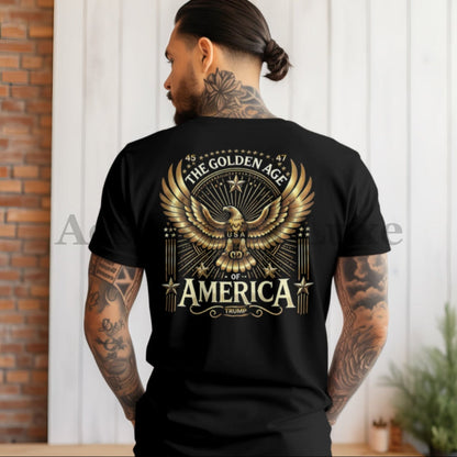 The Golden Age of America T-Shirt  Golden Eagle  Design with Presidential Details